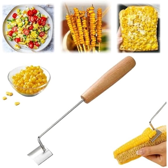 Corn Peeler, 2024 Upgrade Corn Cob Peeler, Long Handle Wood Stainless Steel Corn Stripping Tool for Home Kitchen, Restaurant Chef (1 Piece) - Multi-Functional High-Efficiency Design for
