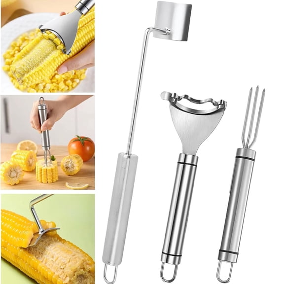 Corn Peeler 3 Pcs Stainless Steel Corn Peeler and Stripper Tool Set Upgraded Corn Stripper for Corn on the Cob,Peel Corn Cob Separator Quick,Gift for Women Home Dining Enthusiasts Gadget (3 Pcs)