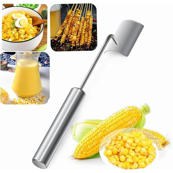 Corn Peeler for Corn on the Cob, Corn Stripper, Corn Holder, Stainless Steel Corn on the Cob Stripper Tool, New Long Handle Corn Cutter, Easy Clean Corn Cob Peeler for Home Kitchen & Outdoor Dining