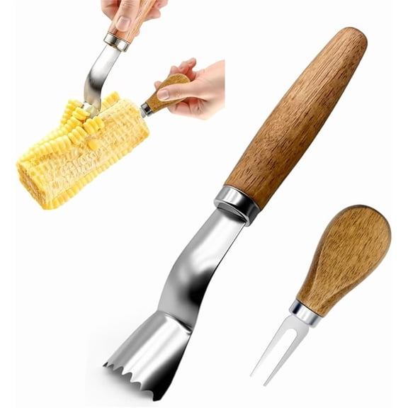 Corn Peeler + Corn Cob Holders, Corn on The Cob Stripper Tool, Corn Cob Stripper tool, Corn Cob Peeler, Sweet Corn Planer Cutter Kernel remover tool, Wooden Handle for Hand Grip, Corn Pick Set