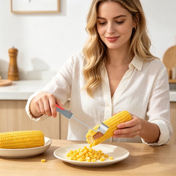 Corn Peeler Corn Cob Stripper - Stainless Steel Kernel Remover with Long Ergonomic Handle - Kitchen Gadgets Home Restaurant Use for Corn Salad BBQ(Grey)