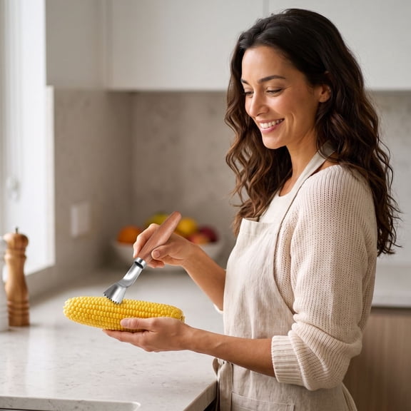 Corn Peeler Stainless Steel Corn Stripper Tool with Wooden Handle for Easy Corn Kernel Removal Kitchen Corn Shucker for Natural and Cooked Corn