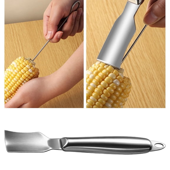 Corn Peeler, Stripper Tool, Stainless Steel Corn on the Cob Remover Shovel with Long Handle, Manual Corn Kerneler Thresher Cutter for Home Kitchen Cooking & BBQ, Silver, 9 Inch