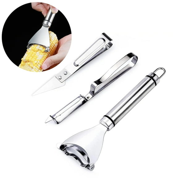 Corn Peeler Tool 3 Pcs Set Corn Cob Stripper Cutter Shucker Stainless Steel Kernel Remover Kernel Thresher Peeling Machine Kitchen Gadget for Cooking