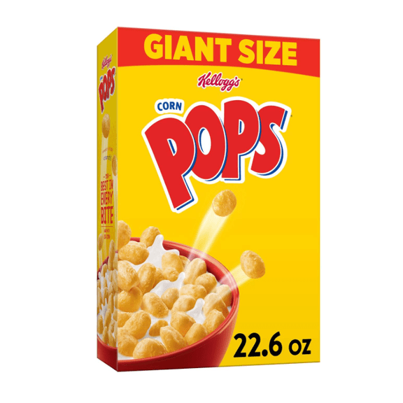 Corn Pops Breakfast Cereal, 8 Vitamins and Minerals, Kids Snacks, Giant Size, Original, 22.6oz Box (1 Box)