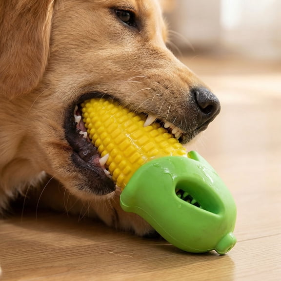 Corn Shape Dog Chew Toy for Aggressive Chewers TPR Teething Stick for Gums Massage Oral Care and Boredom Relief, Yellow