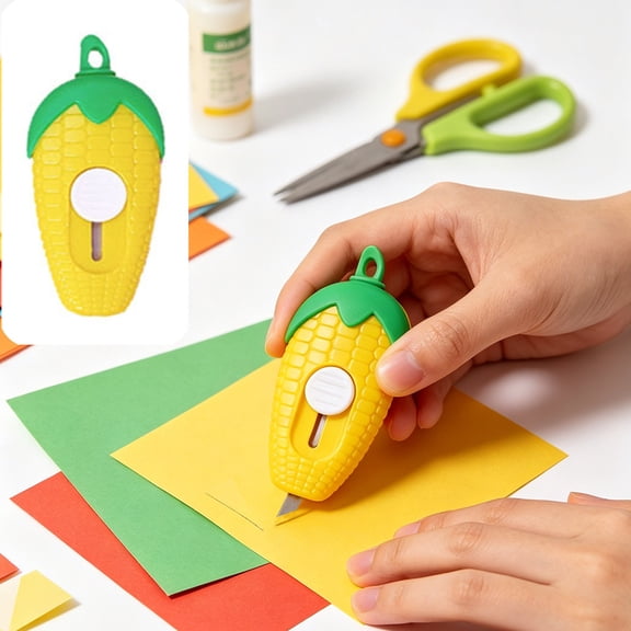 Corn Shaped Retractable Mini Box Cutter, Cute Compact Utility Knife Equipped With Hanging Hole, Convenient Handheld Opener For Package Unpacking, Paper Trimming and Manual Craft Projects