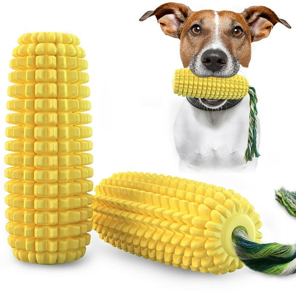 Corn-Shaped Squeaky Dog Toy with Cotton Rope Chew - Puppy Chew Toys for Teething, Interactive Play and Dental Health, Dog Supplies (1 Corn-Shaped Squeaky Toy, 1 Cotton Rope Chew)