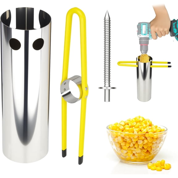 Corn Stripper for Corn on the Cob,Electric Corn Kernel Remover Tool with Drill Bit, Adjustable Corer,Stainless Steel Collector to Prevent Splashing,Corn Cutter for Efficient Mess-Free Kernel Removal