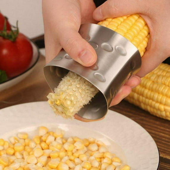 Corn Stripper Cutter, Non-Slip Grip 304 Stainless Steel Cob Corn Peeler Corn Kernel Cutter, Professional Corn Thresher Slicer Corn Stripping Tool for Home & Kitchen with Serrated Blade