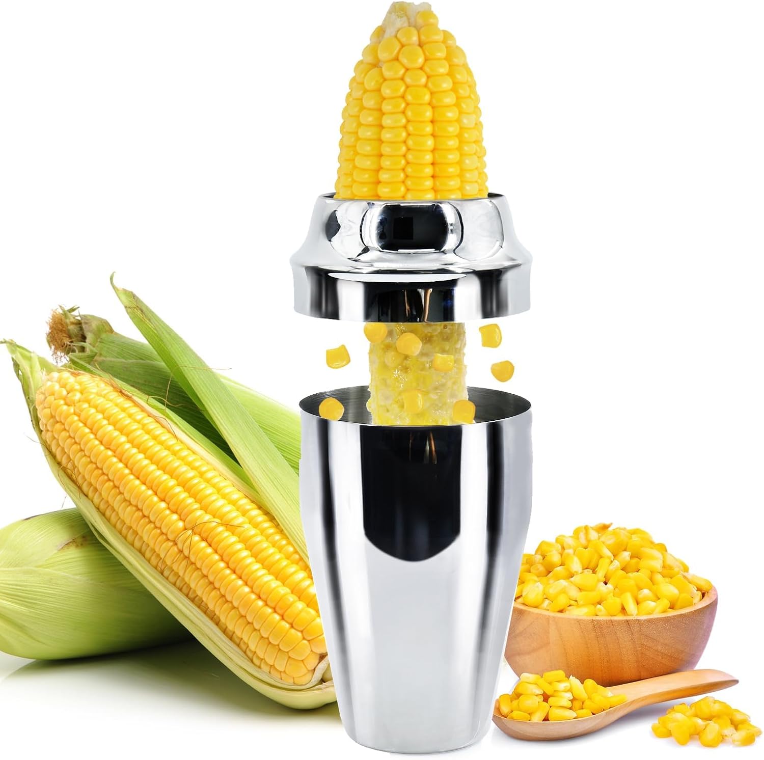 Corn Stripper Peeler, Corn Cutter with Cup, 304 Stainless Steel Cob