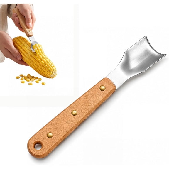 Corn Stripper Tool, 3 Pcs Stainless Steel Corn Cob Peeler with Wooden Handle, Fast Kernel Remover Kitchen Gadget for Fresh Boiled Corn
