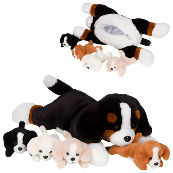 PixieCrush Dog Stuffed Animals - Bernese Mommy with 4 Puppies in Her Tummy - Huggable and Fluffy Dog Plushies for Imaginative Play - Plush Toys Suitable for Kids 3 Years Old and Above - 5" x 10" x 8"
