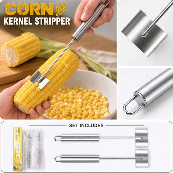 Corn Thresher, 2 Pack 10X2 Inch Corn Cutter Tool, Grill Corn Tool, Barbecue Corn Tool, Grade Stainless Steel Corn Stripping Gadget for Summer Cookouts, Backyard Grilling, Fast