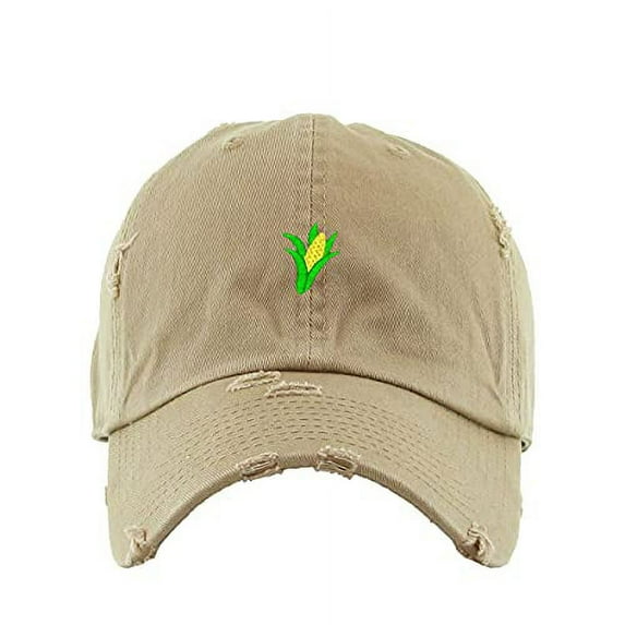 Corn Vintage Baseball Cap Embroidered Cotton Adjustable Distressed Dad Hat Khaki