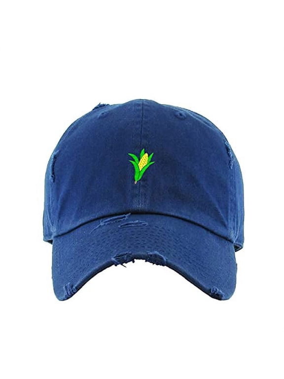Corn Vintage Baseball Cap Embroidered Cotton Adjustable Distressed Dad Hat Navy