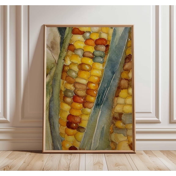Corn Wall Art Print With Soft Wash Rustic Autumn Kitchen Decor