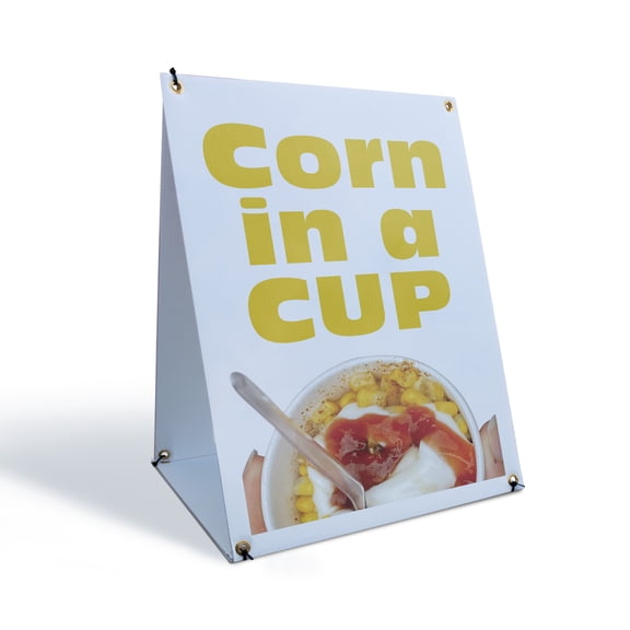 Corn in a Cup Sidewalk Sign 18 Inch x 24 Inch A-Frame Images On Both Sides | Authentic Street Snacks, Mexican Elote, Food Stands | Made in USA