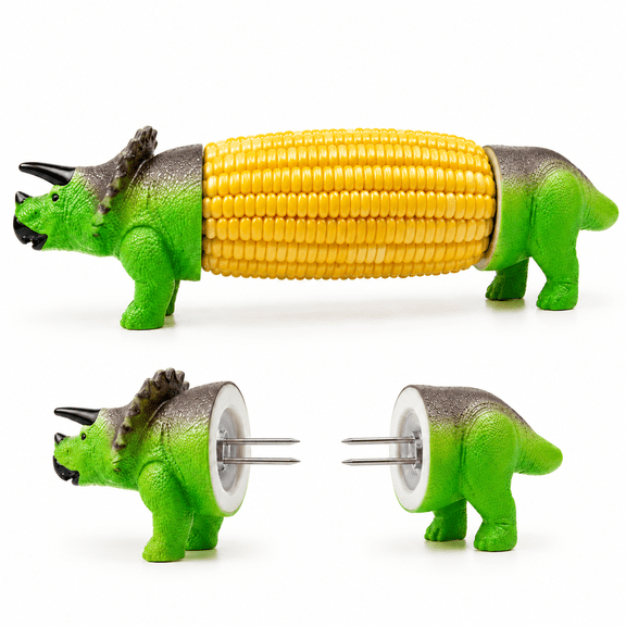 Corn on the Cob Holders with Dinosaur Design, BBQ Kitchen Tool Set for Hot Corn Grip, Non-Slip Corn Skewers for Family BBQ, Picnic & Outdoor Cooking