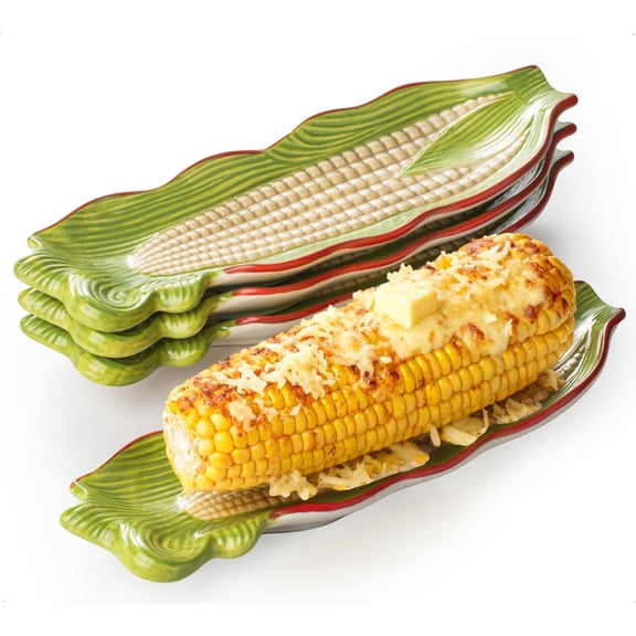 Corn on the Cob Plates Set of 4, 10 Inch Ceramic Corn Cob Dishes