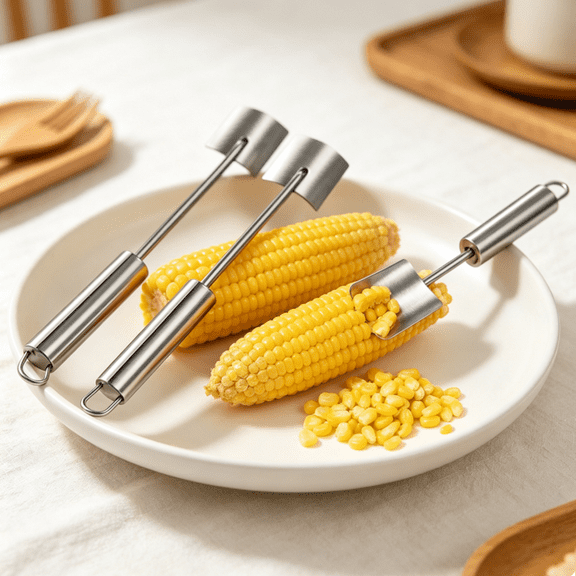 Corn on the Cob Remover Long Handle Stainless Steel Corn Stripping Tool, Corn Kernel Remover Tool, Corn on the Cob Stripper Tool, Durable 2PCS