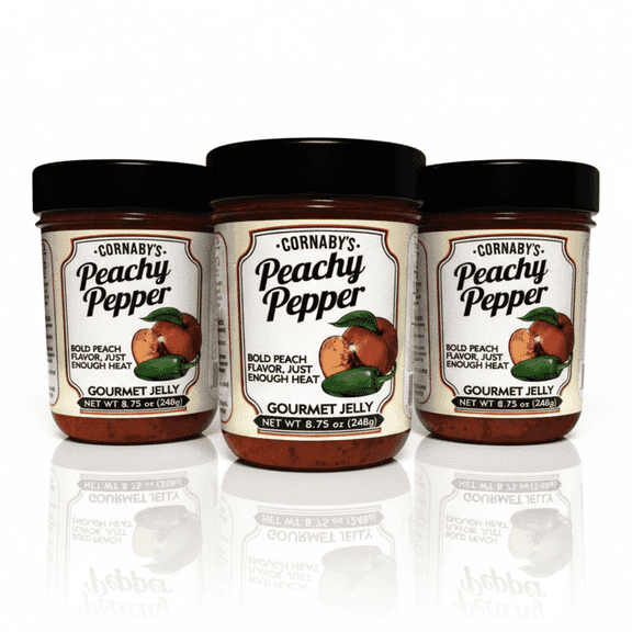 Cornaby's Gourmet Peachy Pepper Jam, 8.75 Oz, 3 Pack, Gluten-Free, Sweet & Spicy Flavor, No Corn Syrup, Made with Peaches and Peppers