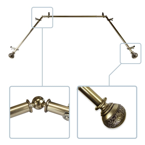 Cornelia 13/16" Bay Window curtain rod 20"-36", 38"-72" - Antique Brass,(ABay-87-4)
