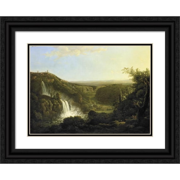 Cornelis Apostool 24x19 Black Ornate Framed Double Matted Museum Art Print Titled: The Anio Valley with the Waterfalls of Tivoli (1800 - 1825)