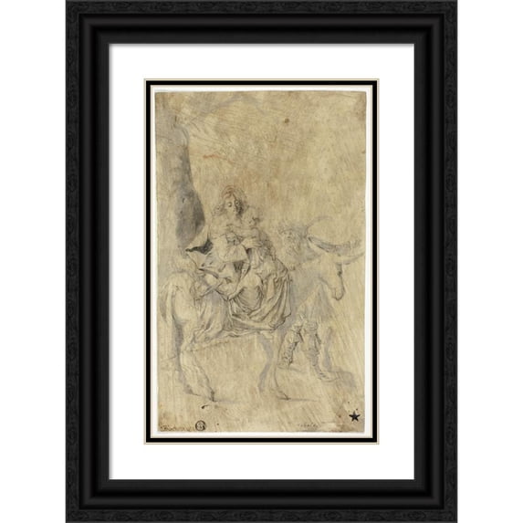 Cornelis Bisschop 13x18 Black Ornate Wood Framed Double Matted Museum Art Print Titled - Flight into Egypt