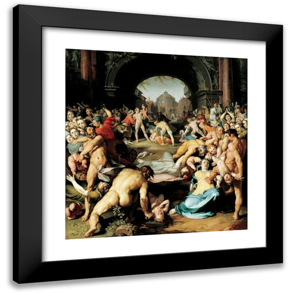 Cornelis Cornelisz Van Haarlem 15x16 Black Modern Framed Museum Art Print Titled - The Massacre of the Innocents (1591)