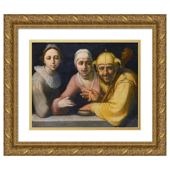 Cornelis Cornelisz Van Haarlem 24x20 Gold Ornate Framed and Double Matted Museum Art Print Titled - A Fool with Two Women (1595)