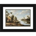 thumbnail image 1 of Cornelis Droochsloot 24x17 Black Ornate Framed Double Matted Museum Art Print Titled: A&nbsp;River Landscape with Figures Resting Near an Inn (1662), 1 of 5