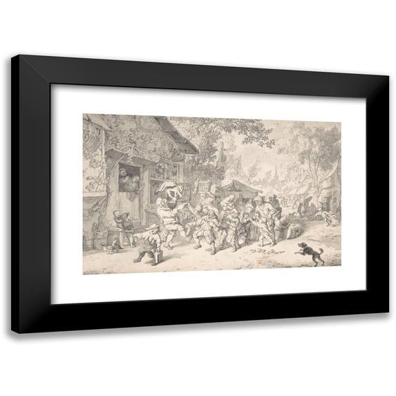 Cornelis Dusart 18x13 Black Modern Framed Museum Art Print Titled - An Itinerant Peddler in a Village (1693)