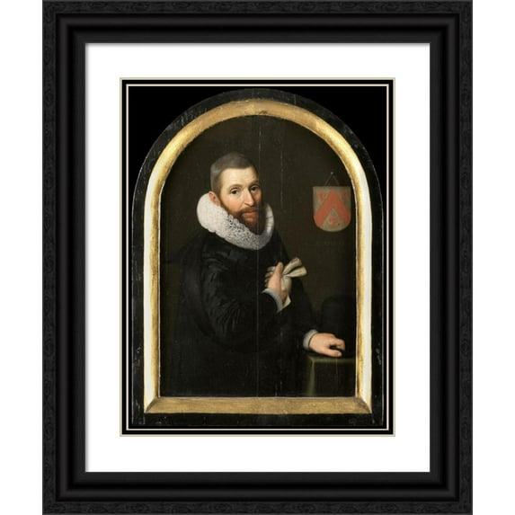 Cornelis Engelsz. 19x24 Black Ornate Framed Double Matted Museum Art Print Titled: Portrait of Johan Gerritsz Van Schoterbosch (C. 1564-1654) (1620)
