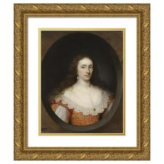 Cornelis Jonson van Ceulen 15x18 Gold Ornate Wood Frame and Double Matted Museum Art Print Titled - Portrait of a Lady, Traditionally Identified as Mary Chetwynd (D.1637) (1628)
