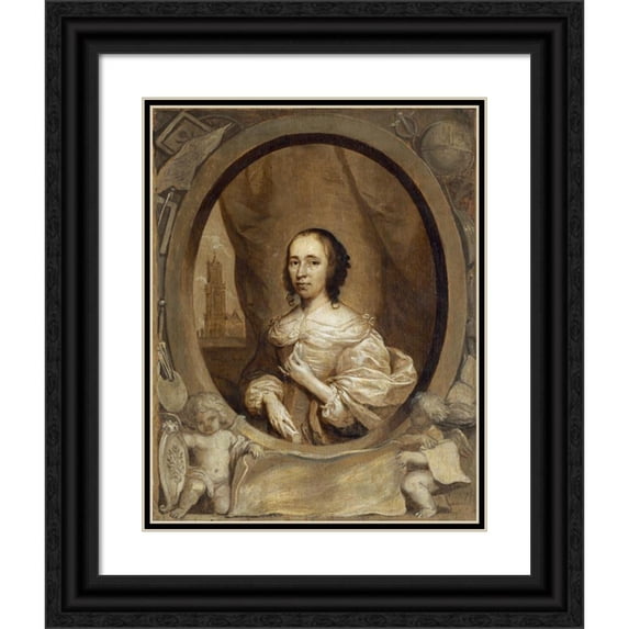 Cornelis Jonson van Ceulen 20x24 Black Ornate Framed Double Matted Museum Art Print Titled: Anna Maria Van Schurman (1657)