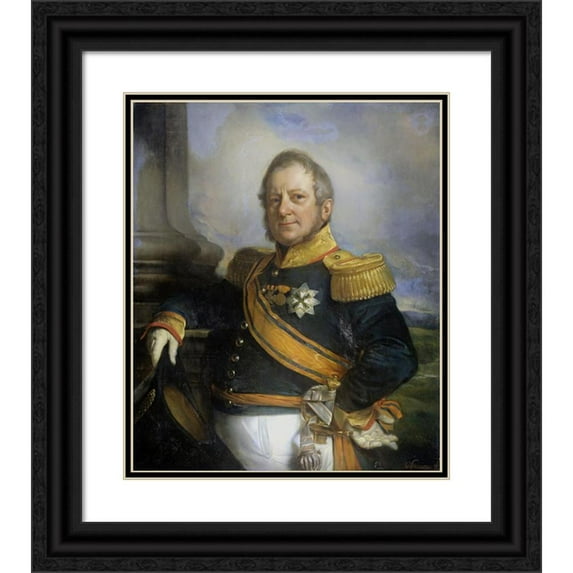 Cornelis Kruseman 15x17 Black Ornate Wood Framed Double Matted Museum Art Print Titled - Portrait of Hendrik Merkus, Baron De Kock, Army Commandant and After 1826 Lieutenant Governor-Ge