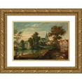 thumbnail image 1 of Cornelis Molenaer 18x14 Gold Ornate Wood Frame and Double Matted Museum Art Print Titled - A River Landscape with Two Patriarchs Near a Town, 1 of 4