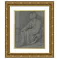 thumbnail image 1 of Cornelis Pietersz. Bega 12x14 Gold Ornate Wood Frame and Double Matted Museum Art Print Titled - A Woman Seated Near a Basket on a Stool (ca. 1658-62), 1 of 4