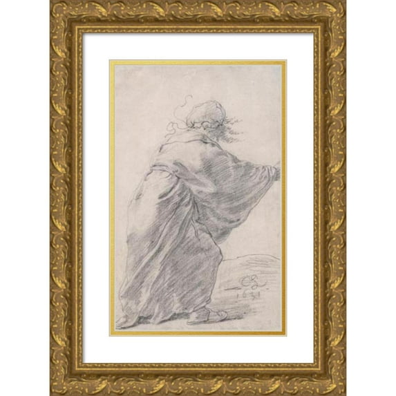 Cornelis Saftleven 11x14 Gold Ornate Wood Frame and Double Matted Museum Art Print Titled - A Wild-Haired, Robed Woman Rushing to the Right, Seen from Behind (1631)