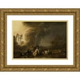 thumbnail image 1 of Cornelis Saftleven 18x14 Gold Ornate Wood Frame and Double Matted Museum Art Print Titled - The Annunciation to the Shepherd (1630 - 1650), 1 of 4