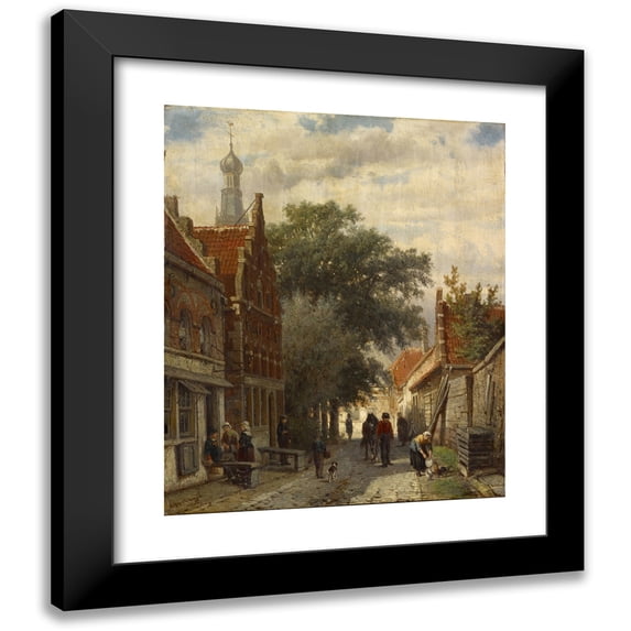 Cornelis Springer 12x14 Black Modern Framed Museum Art Print Titled - Street in Enkhuizen (1865)