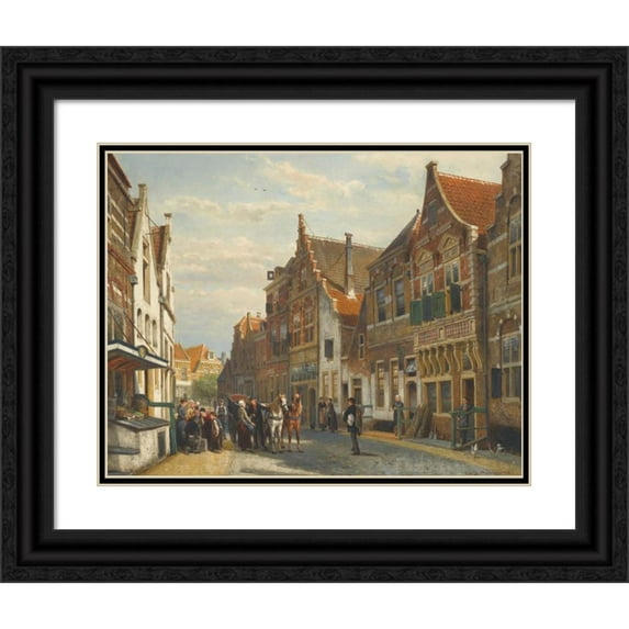 Cornelis Springer 18x15 Black Ornate Wood Framed Double Matted Museum Art Print Titled - The Wijdstraat, Oudewater, in Summer (1878)
