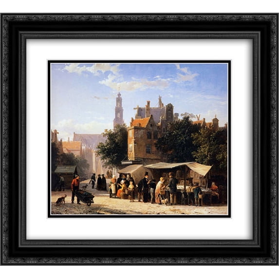 Cornelis Springer 2x Matted 22x20 Black Ornate Framed Art Print 'Bookstall on the Noordermarket'