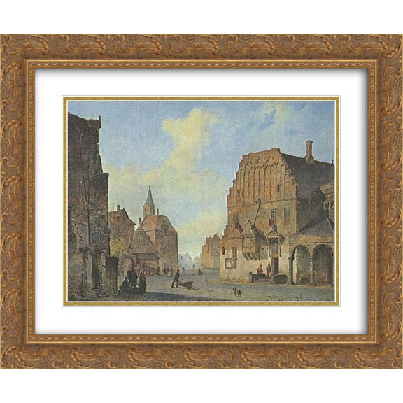 Cornelis Springer 2x Matted 24x20 Gold Ornate Framed Art Print 'View of the old town hall in Arnhem, with fantasy elements'