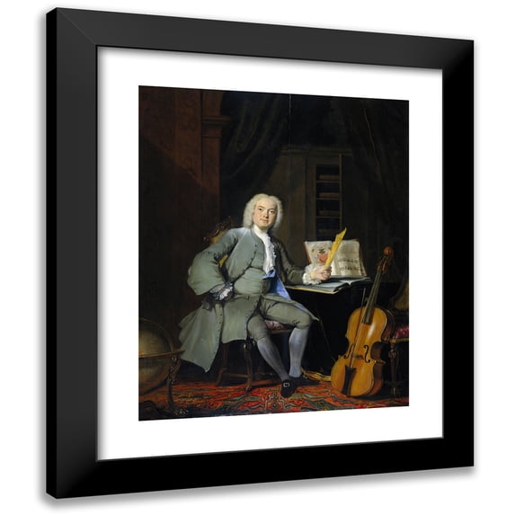 Cornelis Troost 12x14 Black Modern Framed Museum Art Print Titled - Portrait off and Member of the Van the Merch Family (1736)