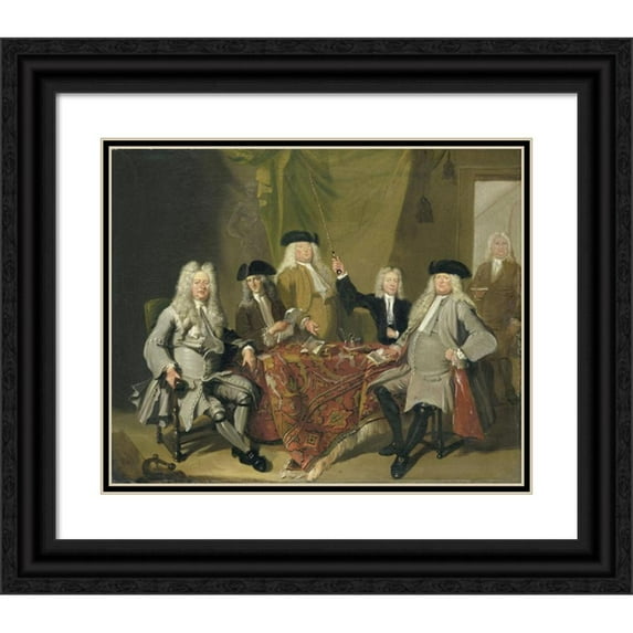 Cornelis Troost 14x12 Black Ornate Wood Framed Double Matted Museum Art Print Titled: Inspectors of the Collegium Medicum in Amsterdam, 1724 (1724)