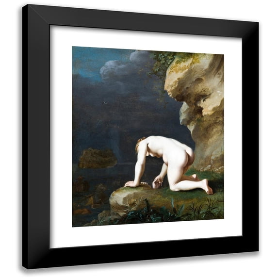 Cornelis Van Poelenburch 12x14 Black Modern Framed Museum Art Print Titled - The Goddess Calypso Rescues Ulysses (1630)