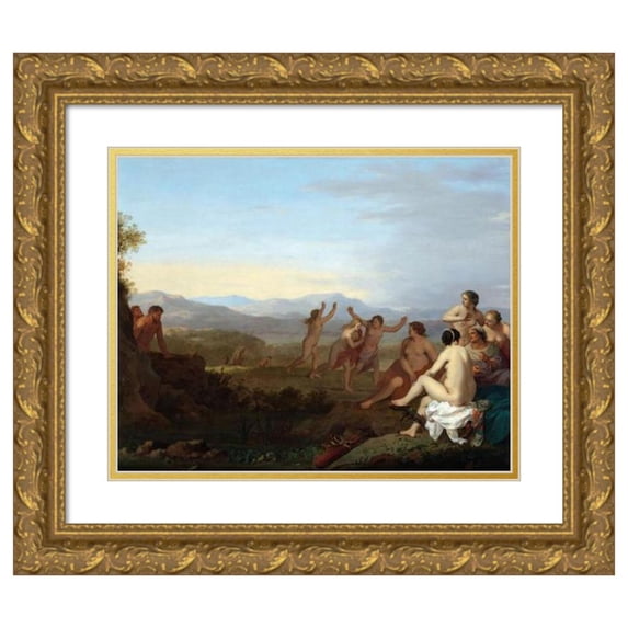 Cornelis Van Poelenburch 14x12 Gold Ornate Wood Frame and Double Matted Museum Art Print Titled - Satyrs Spying on Nymphs (After 1627)