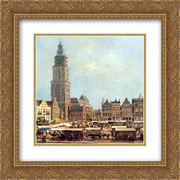 Cornelis Vreedenburgh 2x Matted 20x20 Gold Ornate Framed Art Print 'View On Market In Groningen'